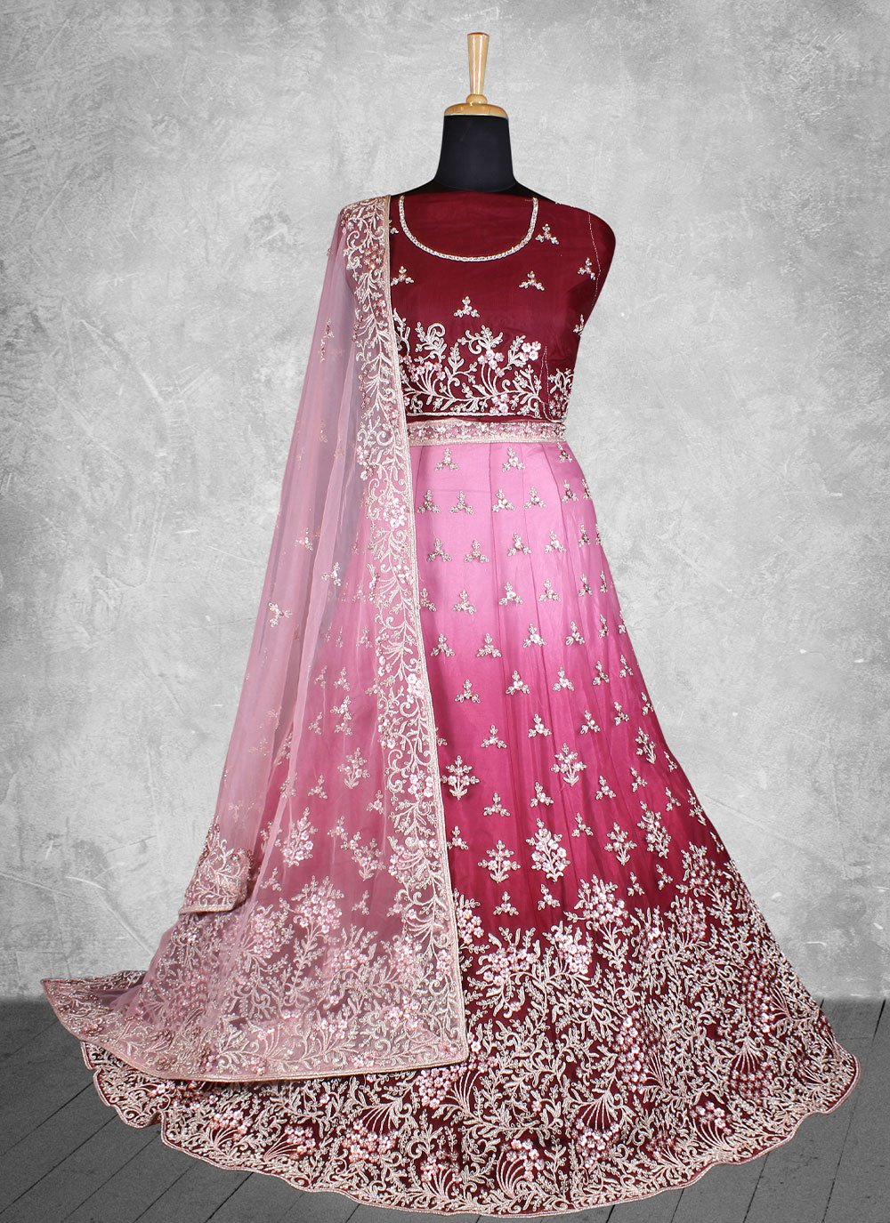 Lehenga Choli Georgette Maroon Embroidered Lehenga Choli