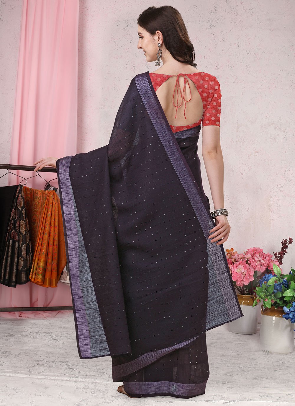 Contemporary Cotton Brown Plain Saree