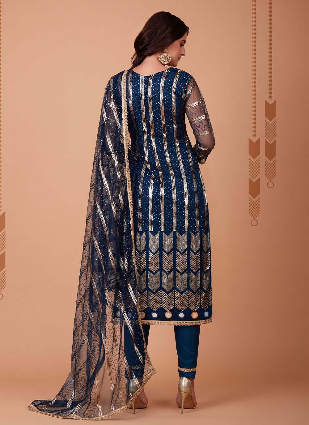 Pant Style Suit Net Morpeach Embroidered Salwar Kameez