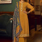 Floor Lenght Salwar Suit Chinon Mustard Embroidered Salwar Kameez