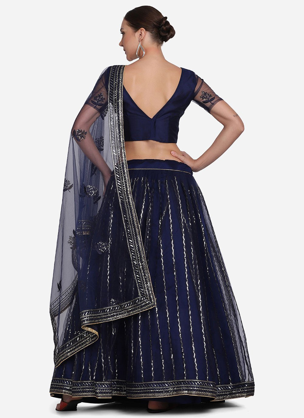 A Line Lehenga Net Blue Embroidered Lehenga Choli