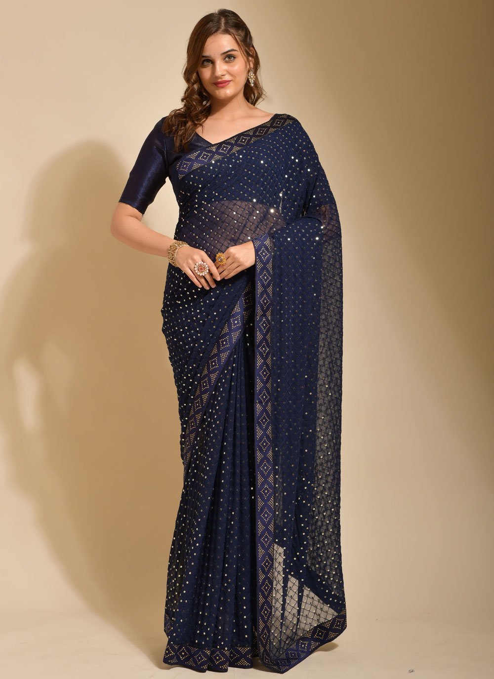 Contemporary Georgette Blue Embroidered Saree