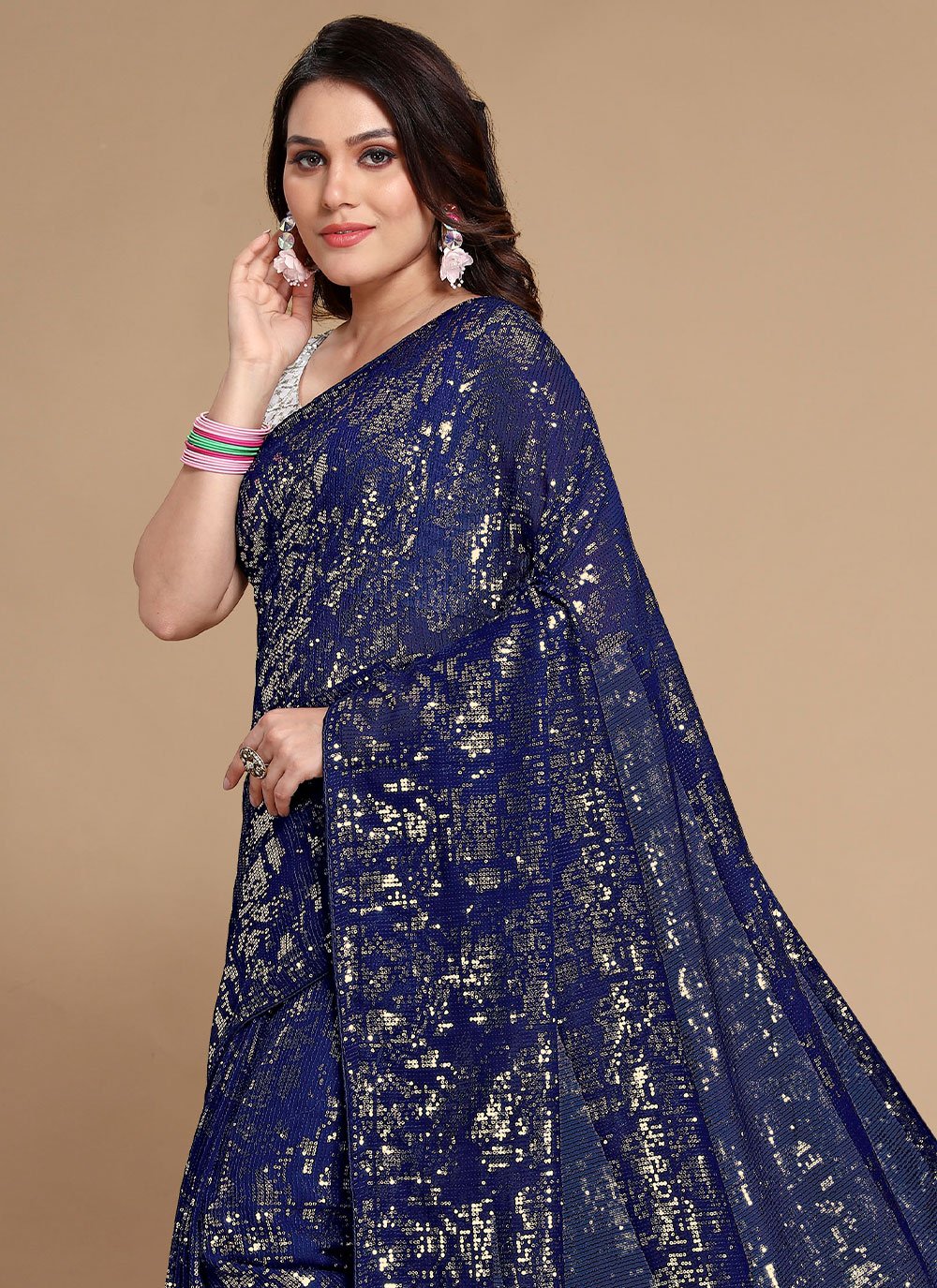 Contemporary Georgette Blue Sequins Saree