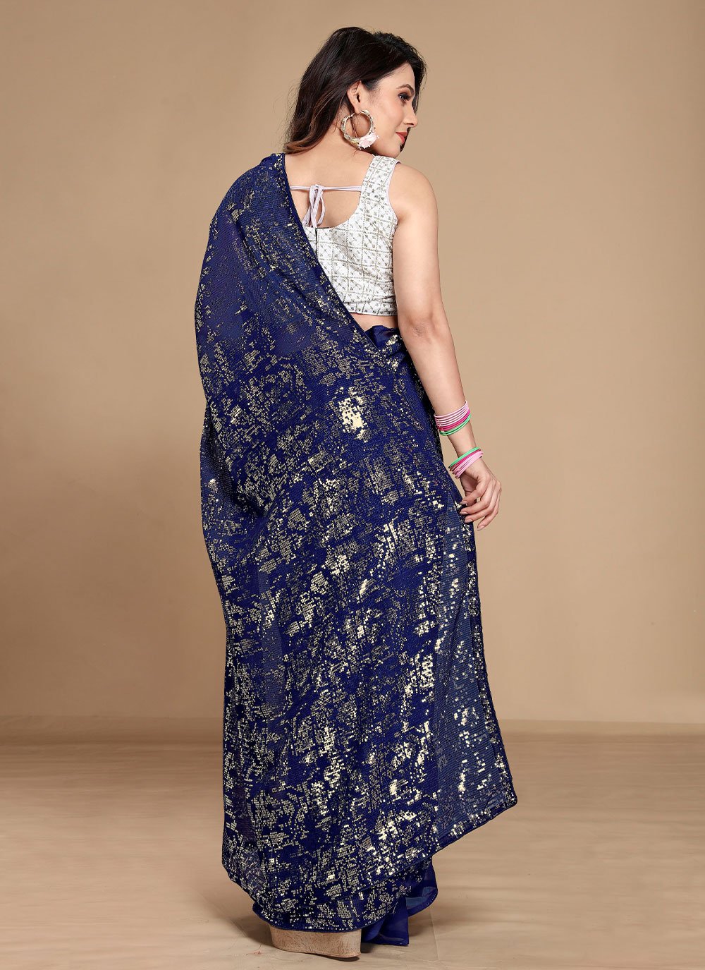 Contemporary Georgette Blue Sequins Saree