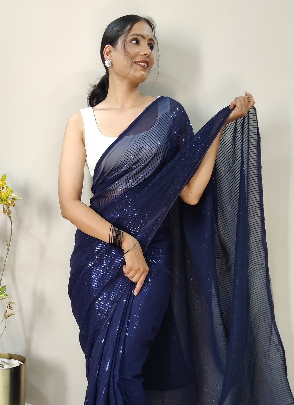 Classic Georgette Blue Sequins Saree