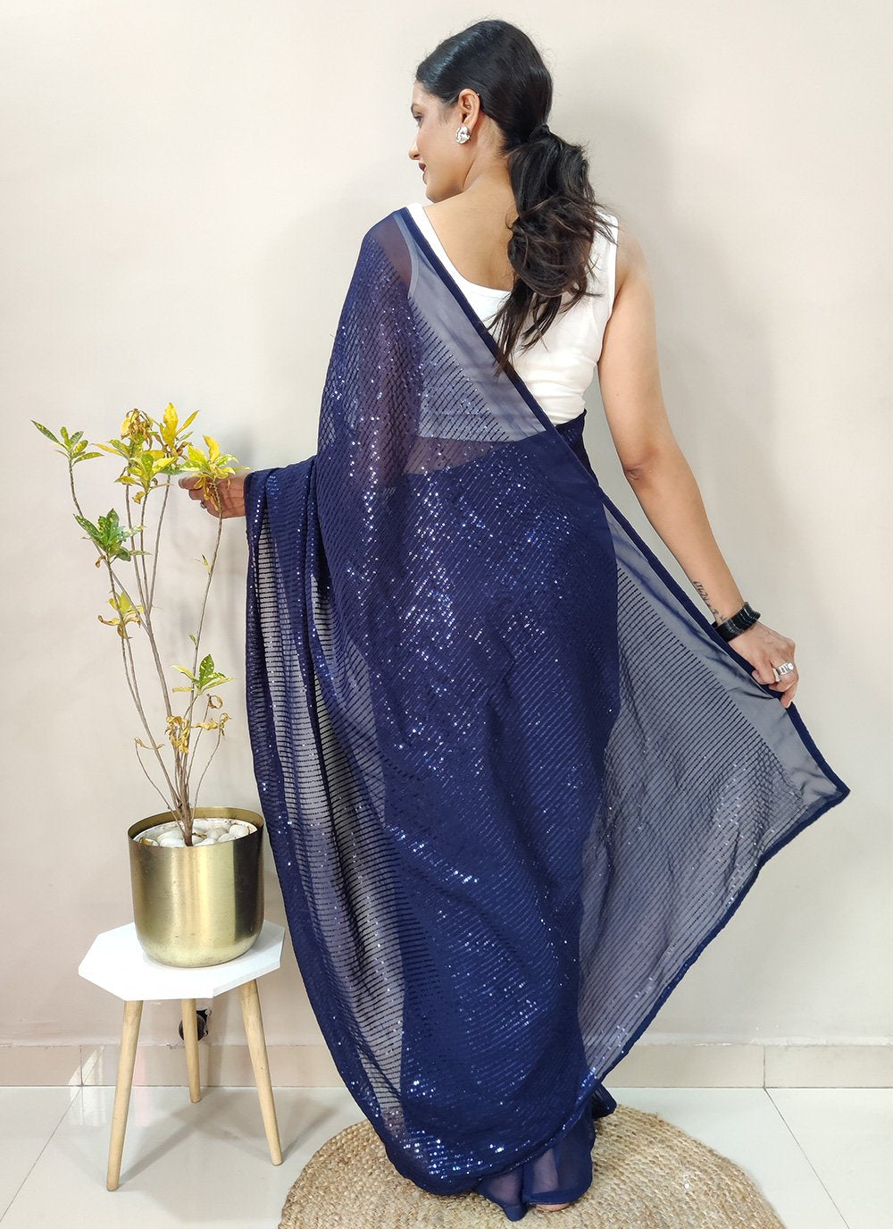 Classic Georgette Blue Sequins Saree