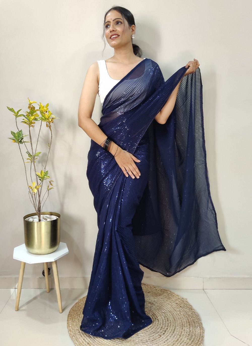 Classic Georgette Blue Sequins Saree