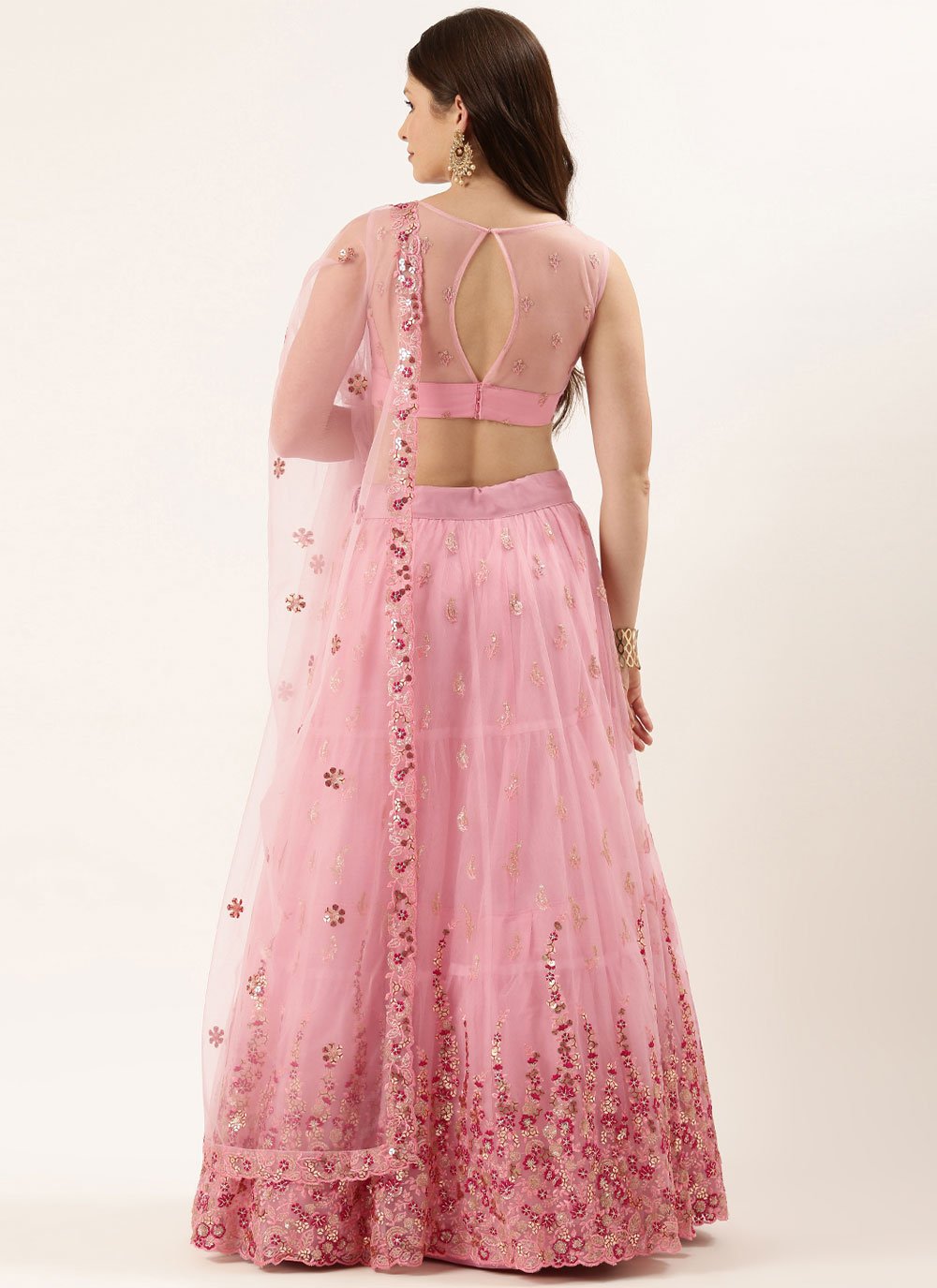 A Line Lehenga Net Pink Embroidered Lehenga Choli