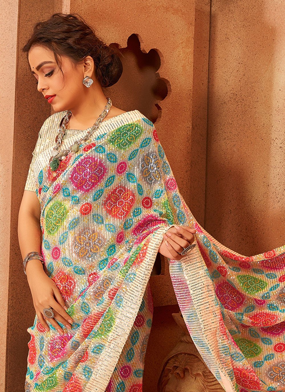 Classic Net Multi Colour Digital Print Saree