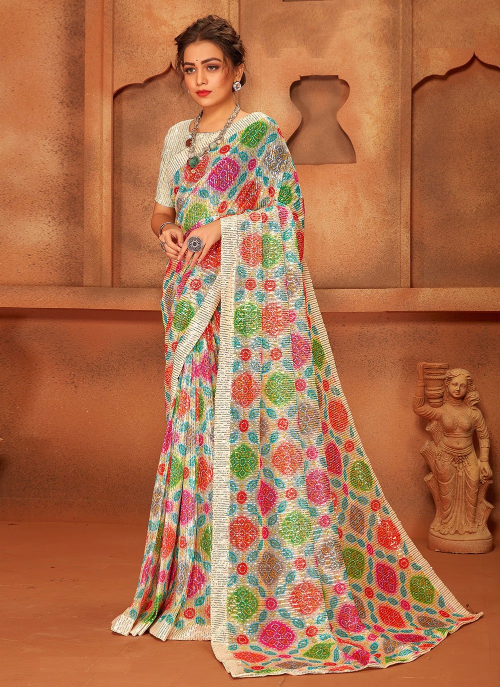 Classic Net Multi Colour Digital Print Saree