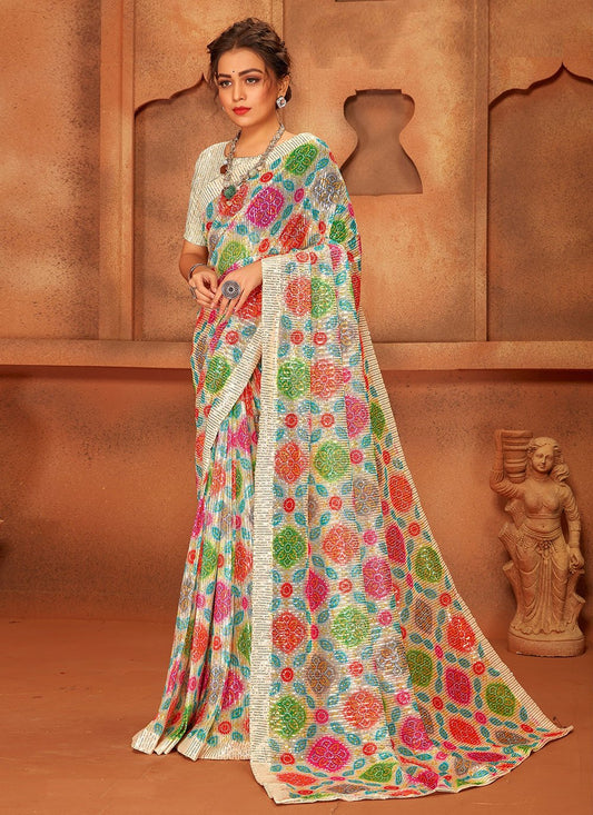 Classic Net Multi Colour Digital Print Saree