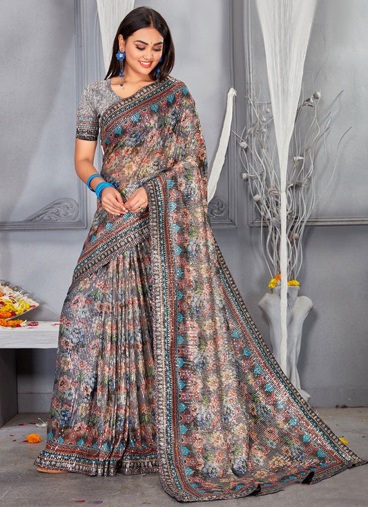 Classic Net Multi Colour Digital Print Saree