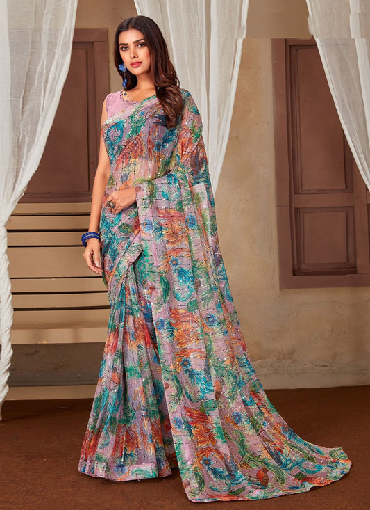 Contemporary Net Multi Colour Digital Print Saree