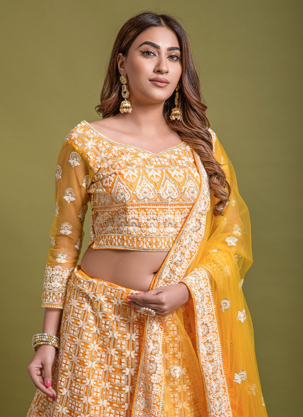 Lehenga Choli Net Yellow Embroidered Lehenga Choli