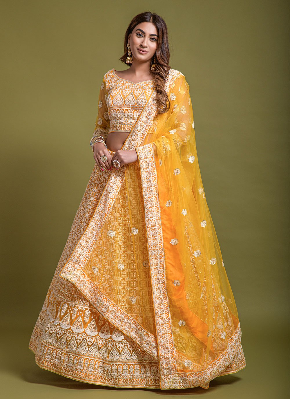 Lehenga Choli Net Yellow Embroidered Lehenga Choli