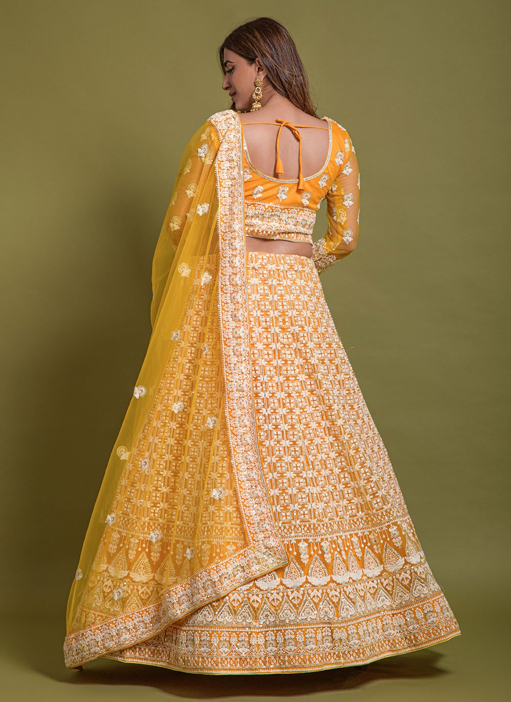 Lehenga Choli Net Yellow Embroidered Lehenga Choli