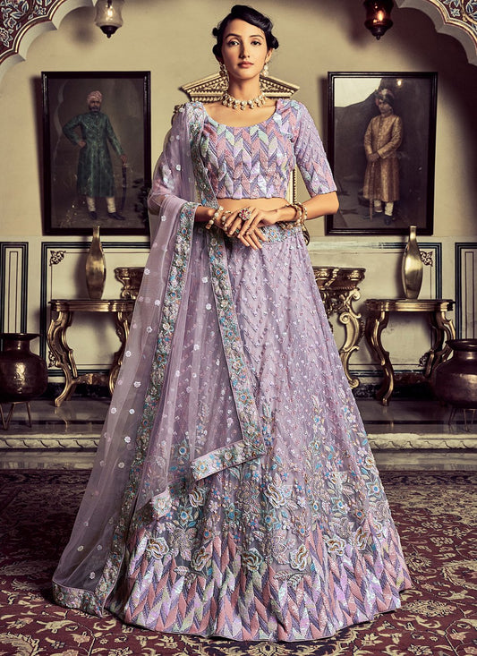 Lehenga Choli Net Lavender Sequins Lehenga Choli