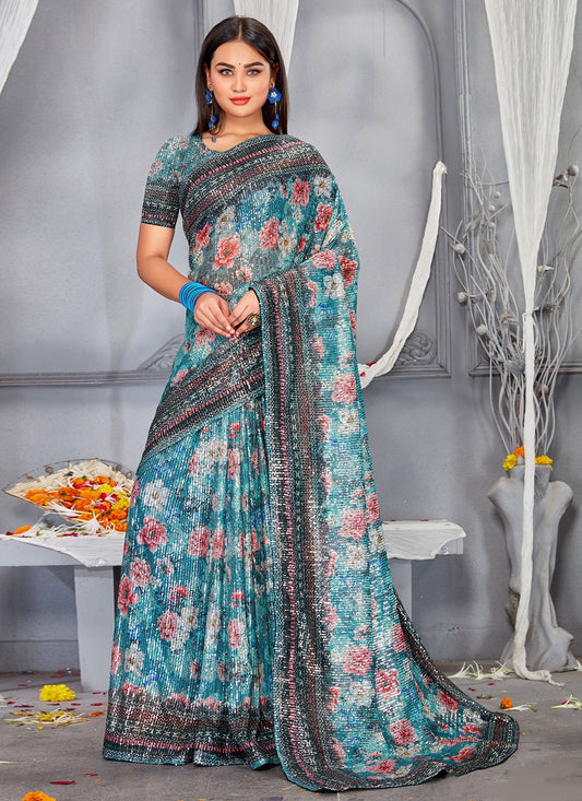 Classic Net Multi Colour Digital Print Saree