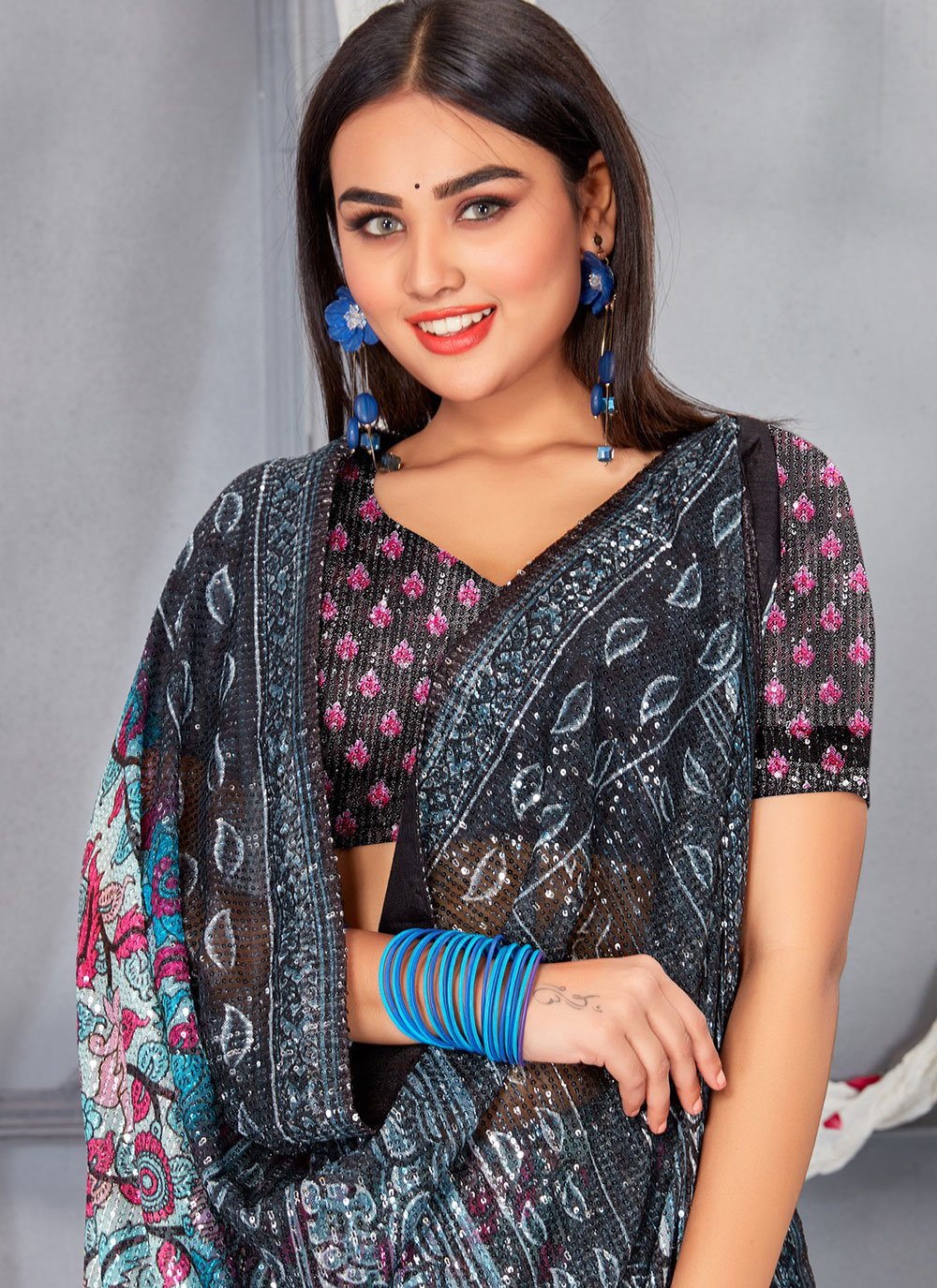 Classic Net Multi Colour Digital Print Saree