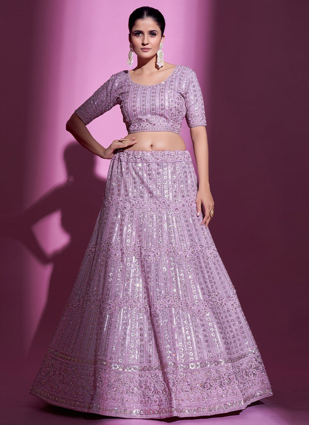 Lehenga Choli Net Purple Dori Work Lehenga Choli