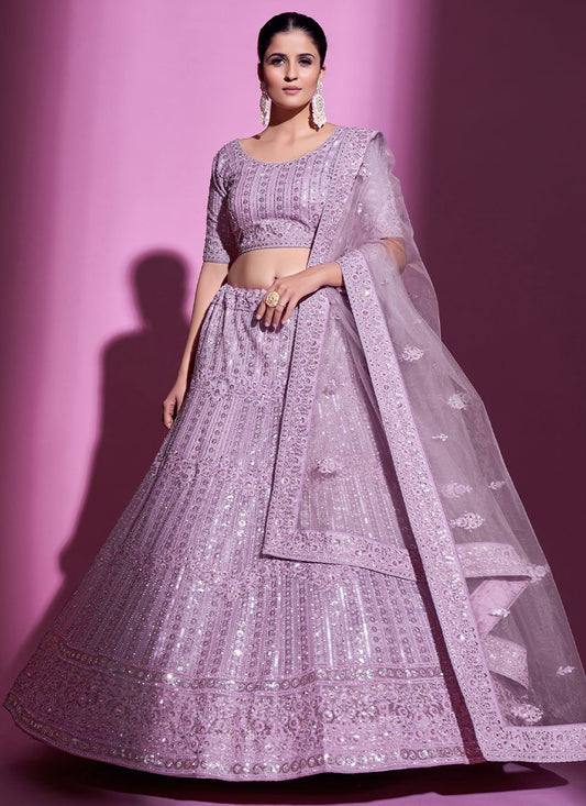 Lehenga Choli Net Purple Dori Work Lehenga Choli