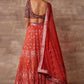 A Line Lehenga Organza Orange Embroidered Lehenga Choli