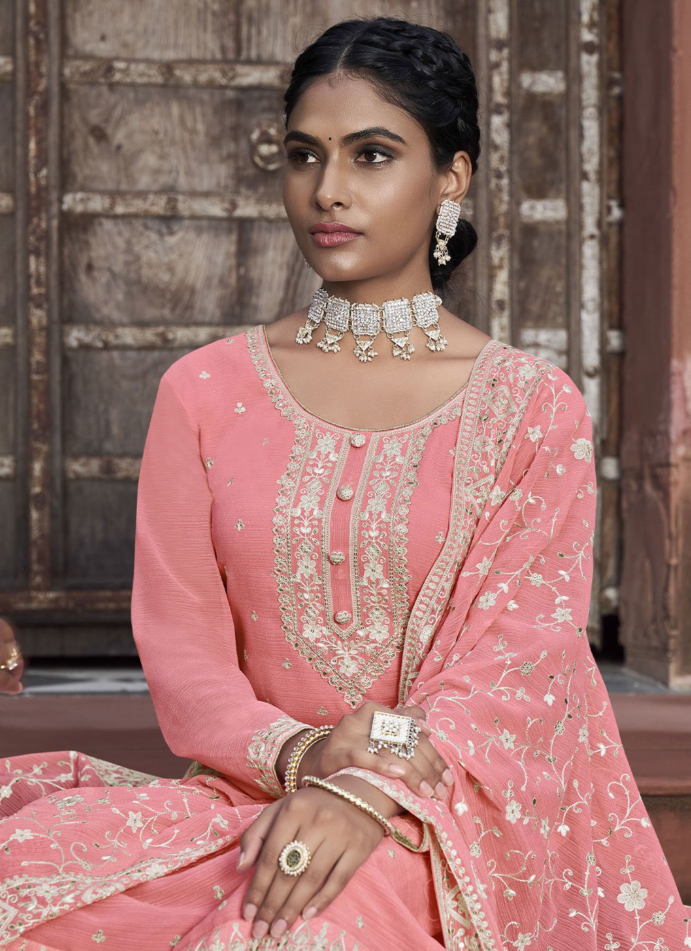 Salwar Suit Georgette Pink Sequins Salwar Kameez