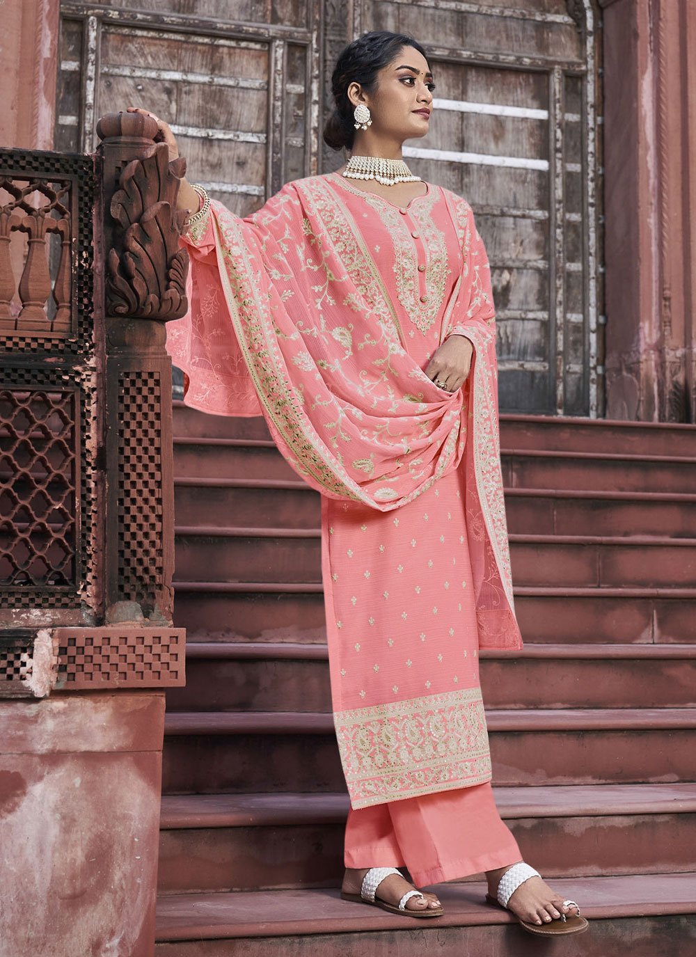 Salwar Suit Georgette Pink Sequins Salwar Kameez