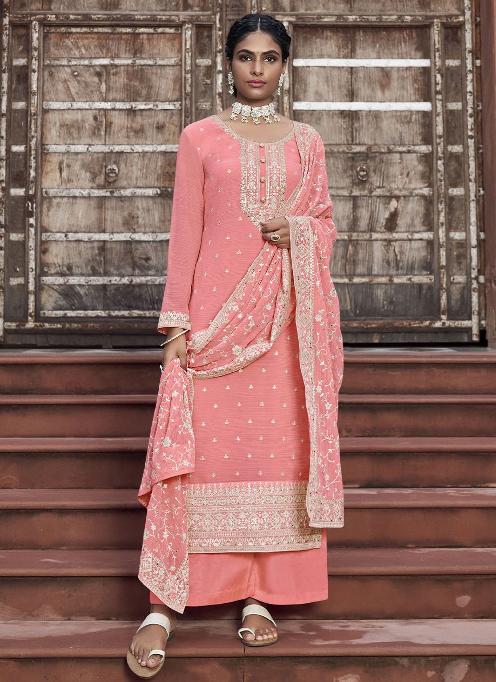 Salwar Suit Georgette Pink Sequins Salwar Kameez