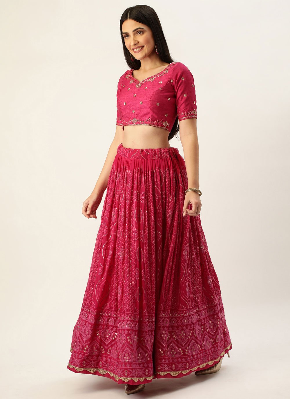 Lehenga Choli Georgette Pink Embroidered Lehenga Choli