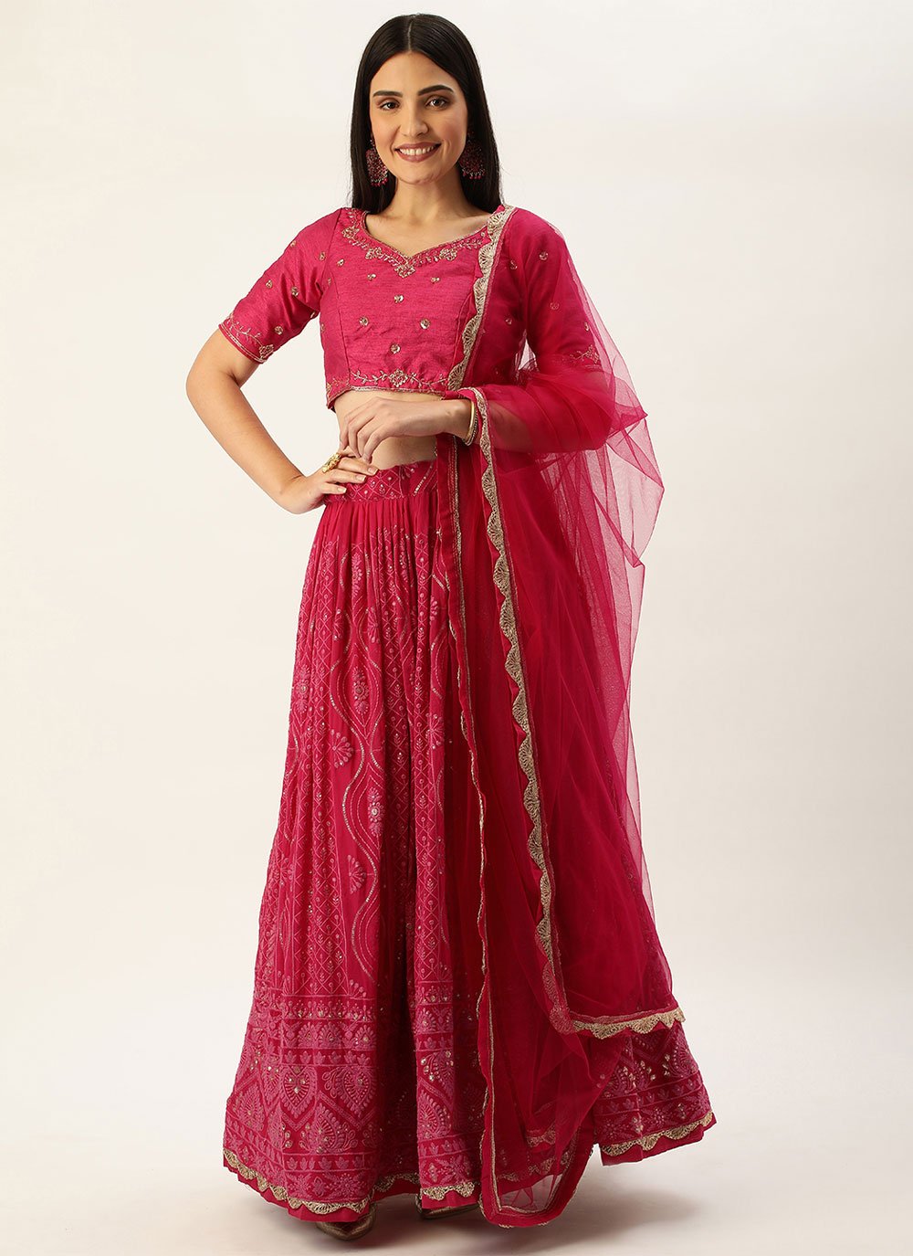 Lehenga Choli Georgette Pink Embroidered Lehenga Choli