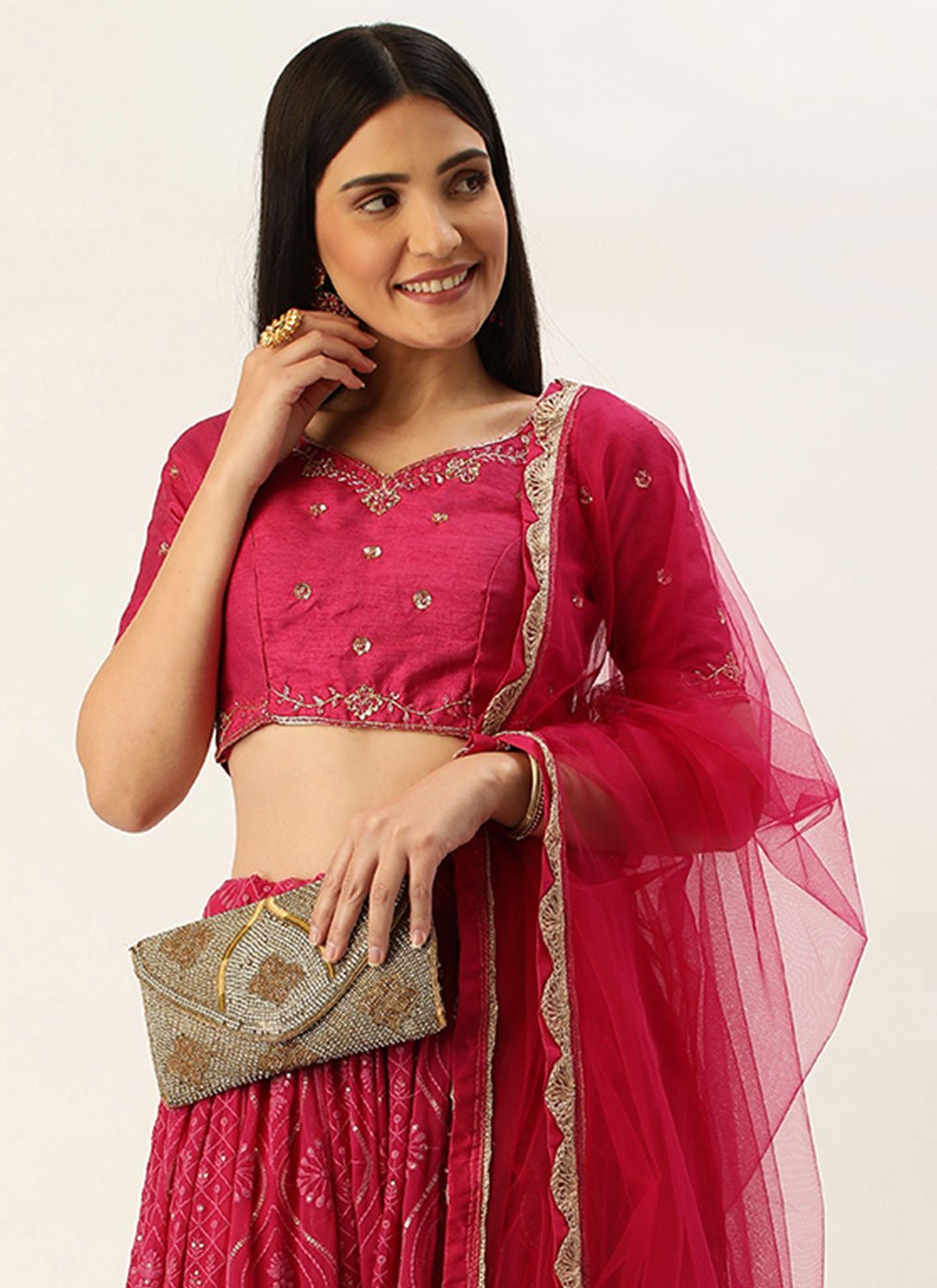 Lehenga Choli Georgette Pink Embroidered Lehenga Choli