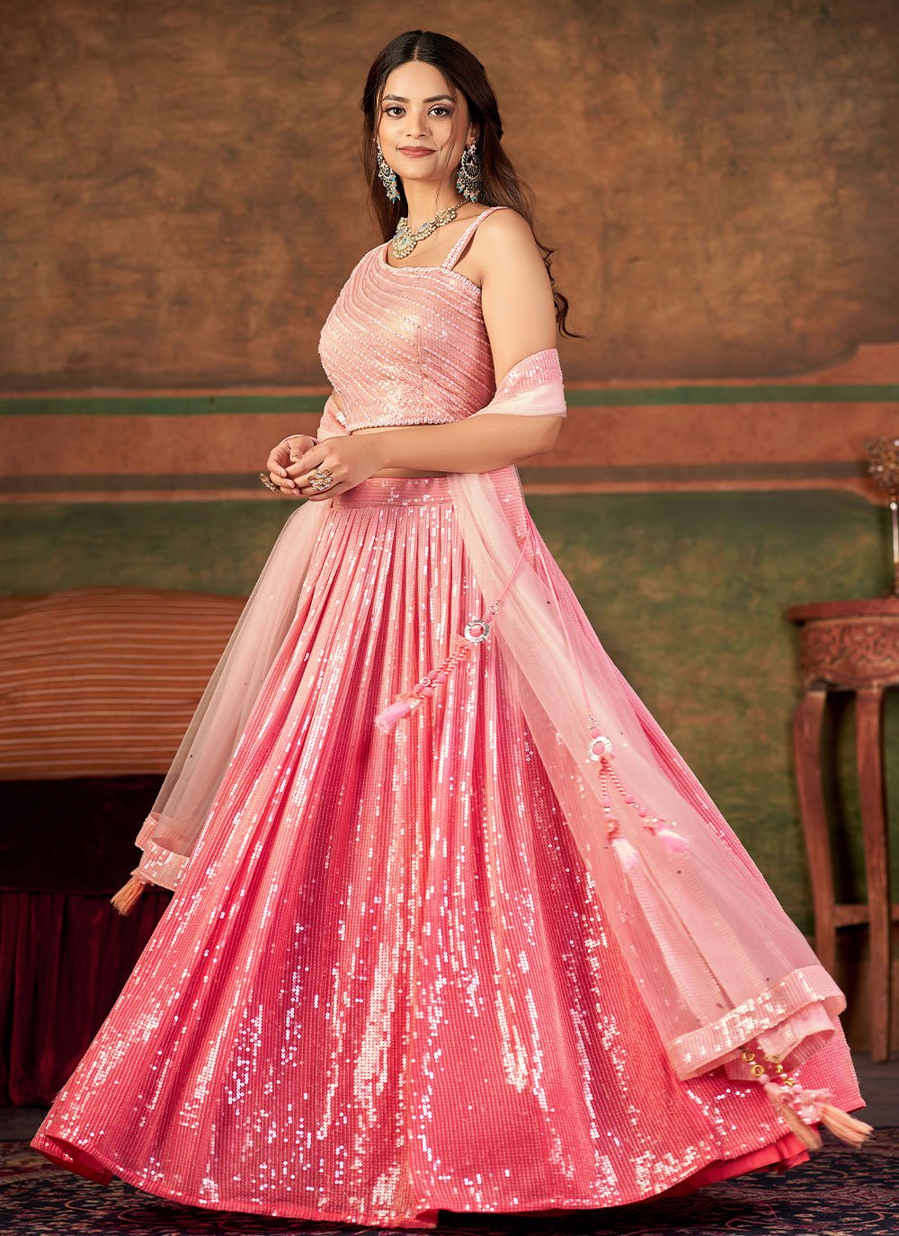 Readymade Lehenga Choli Pure Georgette Pink Embroidered Lehenga Choli