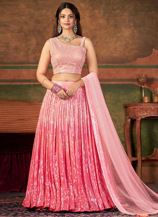 Readymade Lehenga Choli Pure Georgette Pink Embroidered Lehenga Choli