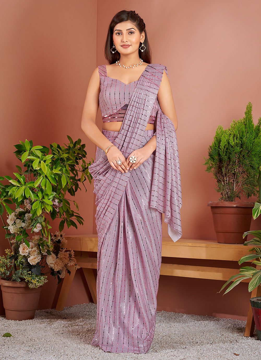 Contemporary Imported Purple Fancy Work Saree