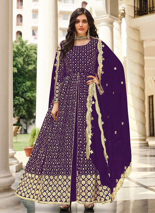 Salwar Suit Georgette Purple Embroidered Salwar Kameez