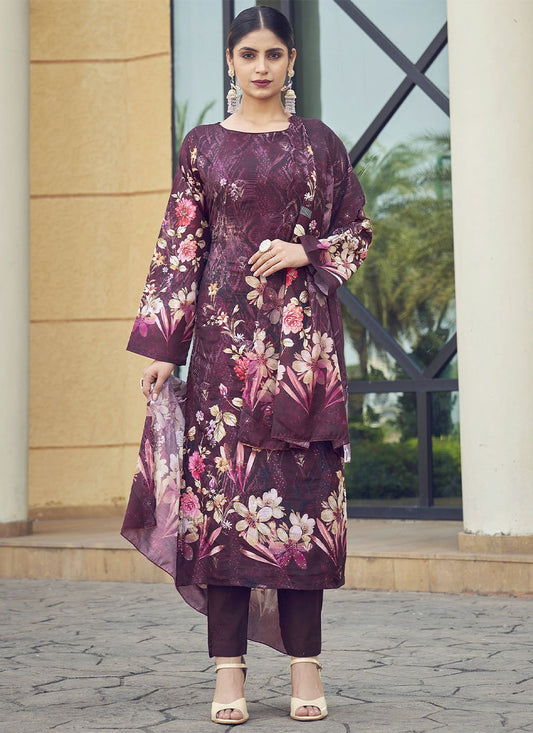 Salwar Suit Muslin Purple Digital Print Salwar Kameez