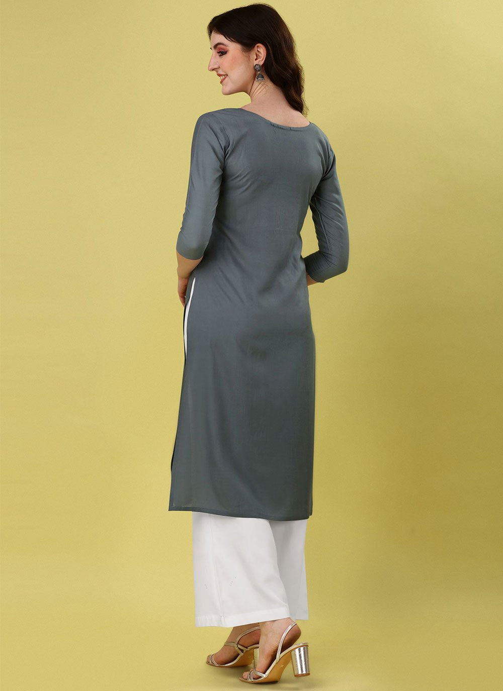 Casual Kurti Rayon Grey Embroidered Kurtis