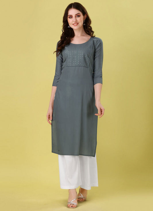 Casual Kurti Rayon Grey Embroidered Kurtis