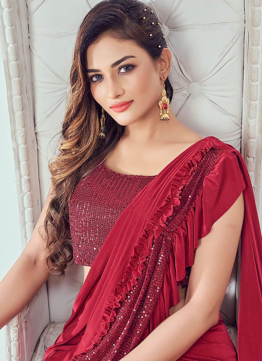 Classic Imported Red Sequins Saree