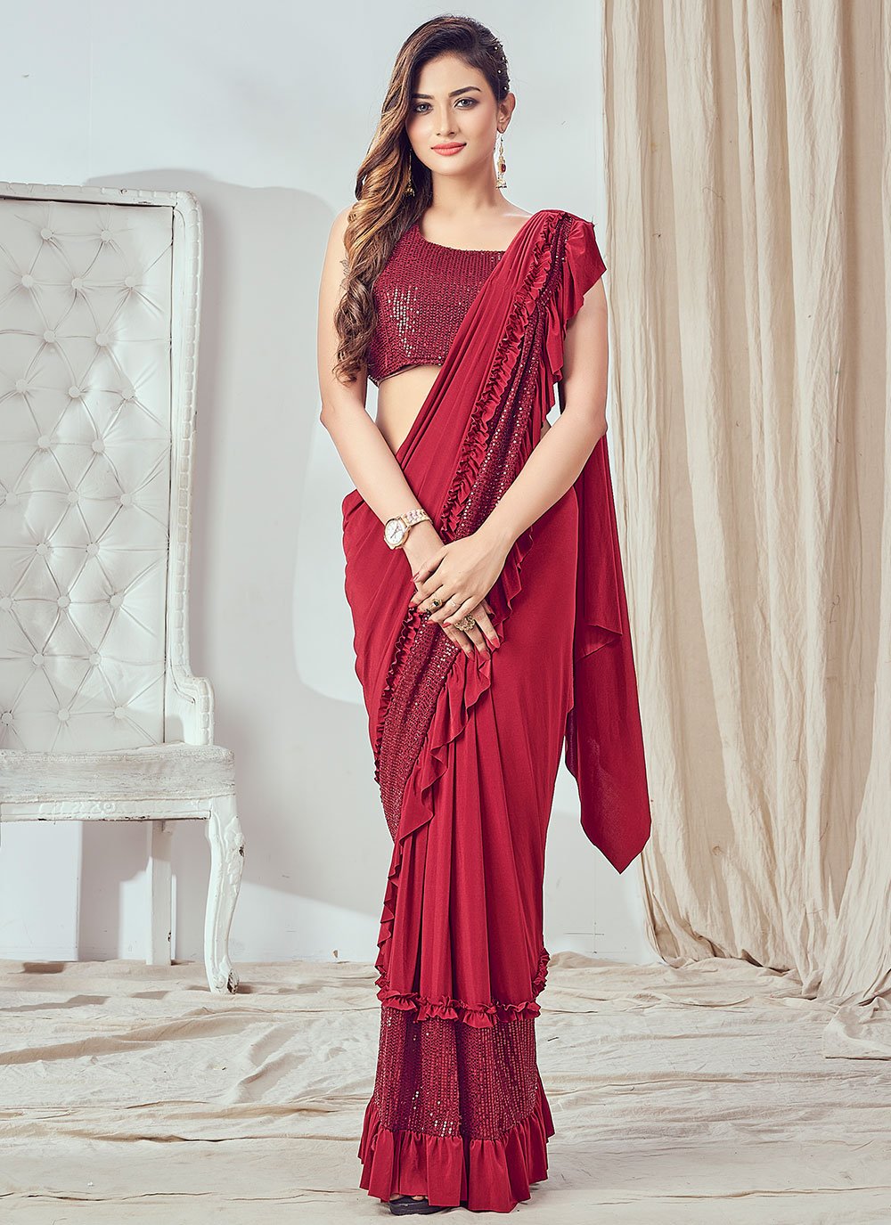 Classic Imported Red Sequins Saree