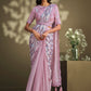Classic Crepe Silk Satin Silk Pink Embroidered Saree