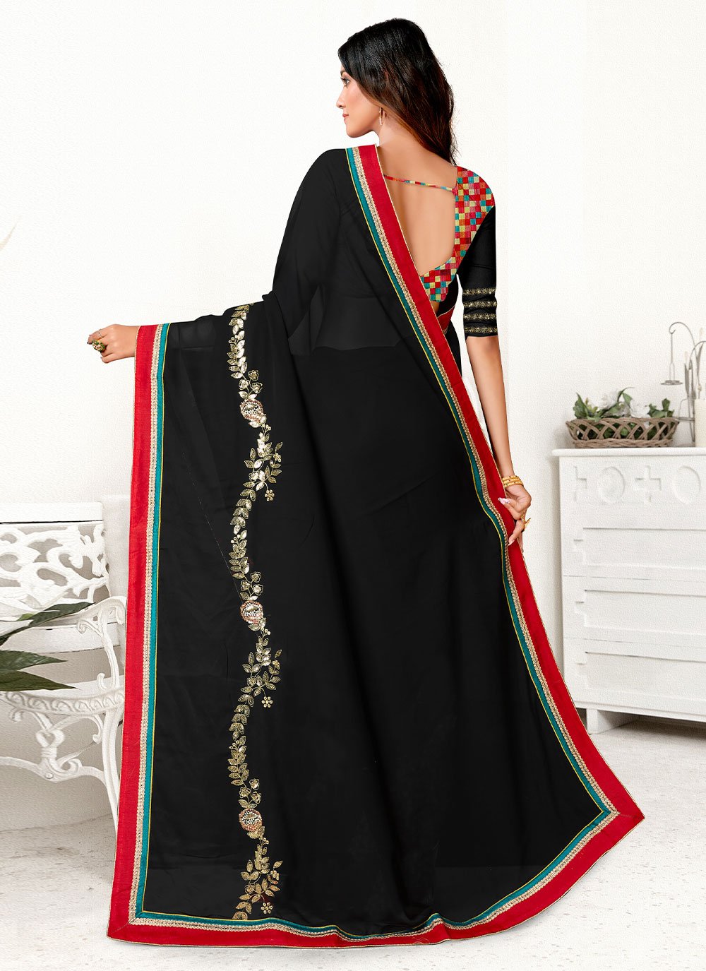 Classic Georgette Black Sequins Saree