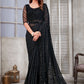 Classic Organza Satin Black Patch Border Saree