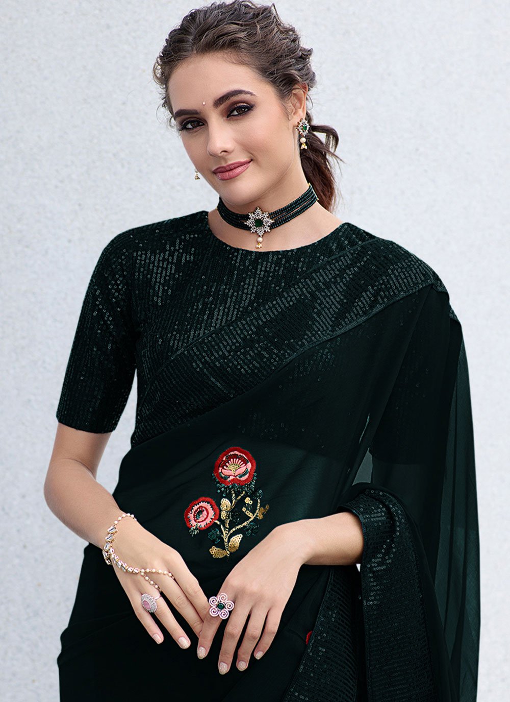 Classic Shimmer Black Sequins Saree