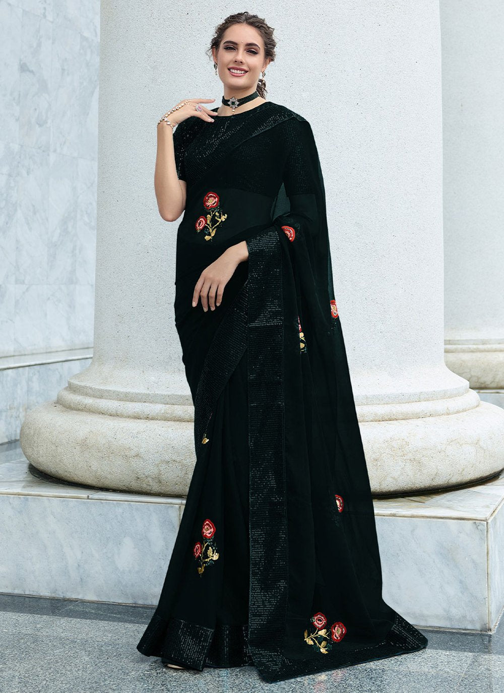 Classic Shimmer Black Sequins Saree