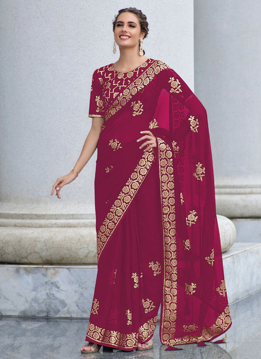 Traditional Saree Shimmer Georgette Fuchsia Sequins Saree