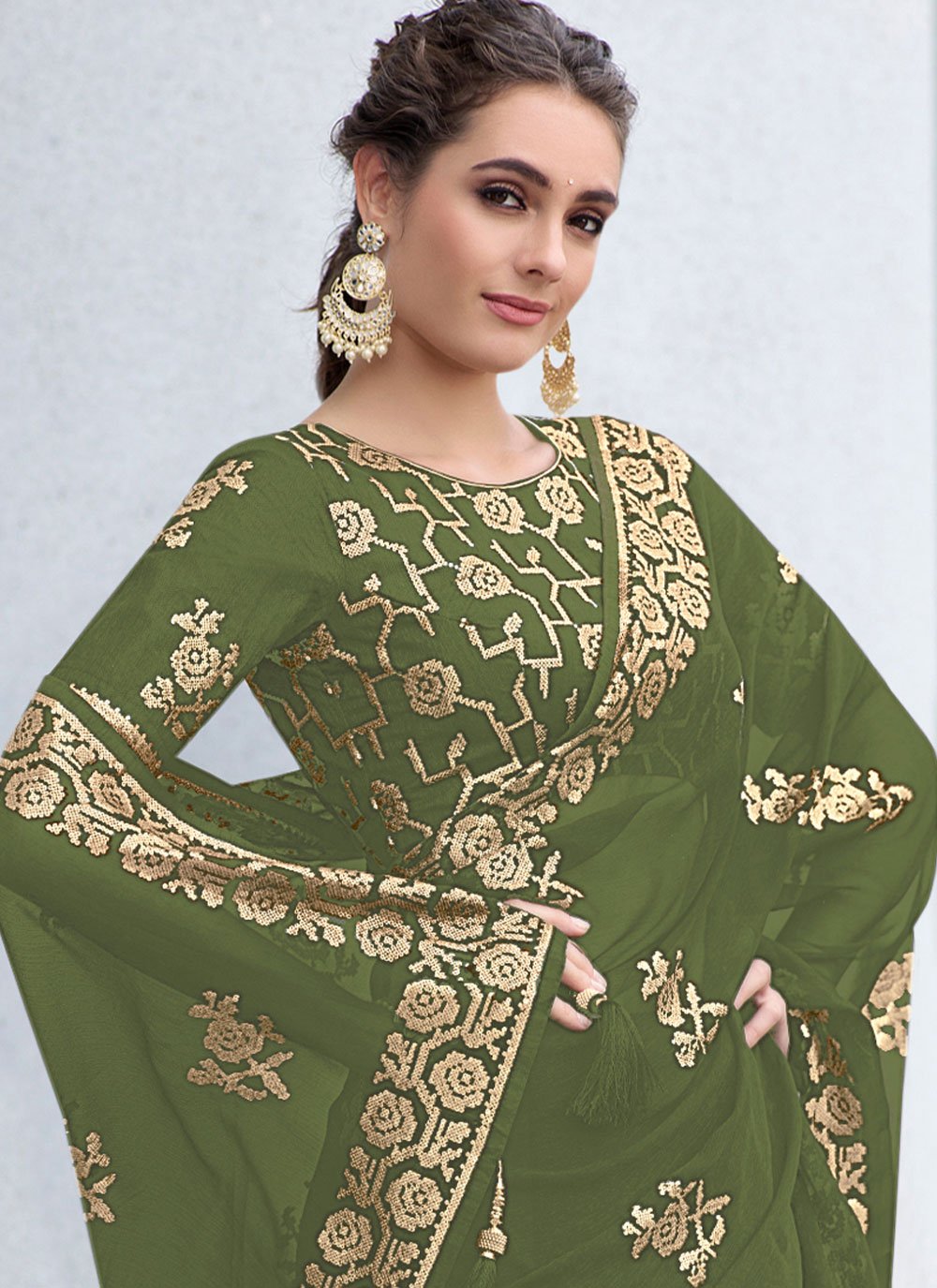 Contemporary Shimmer Georgette Green Sequins Saree