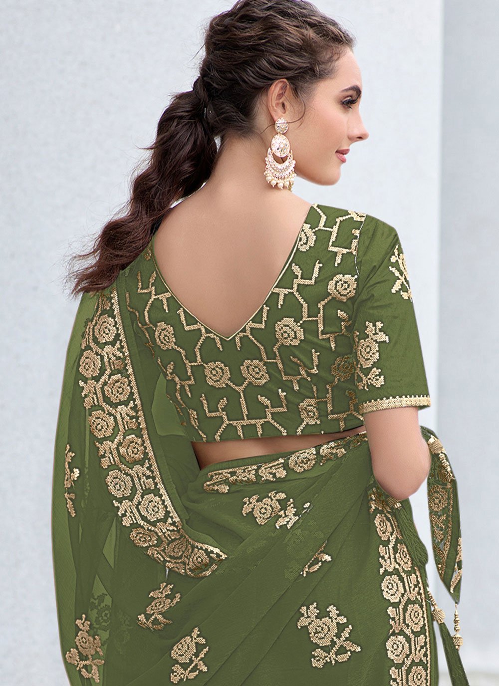 Contemporary Shimmer Georgette Green Sequins Saree