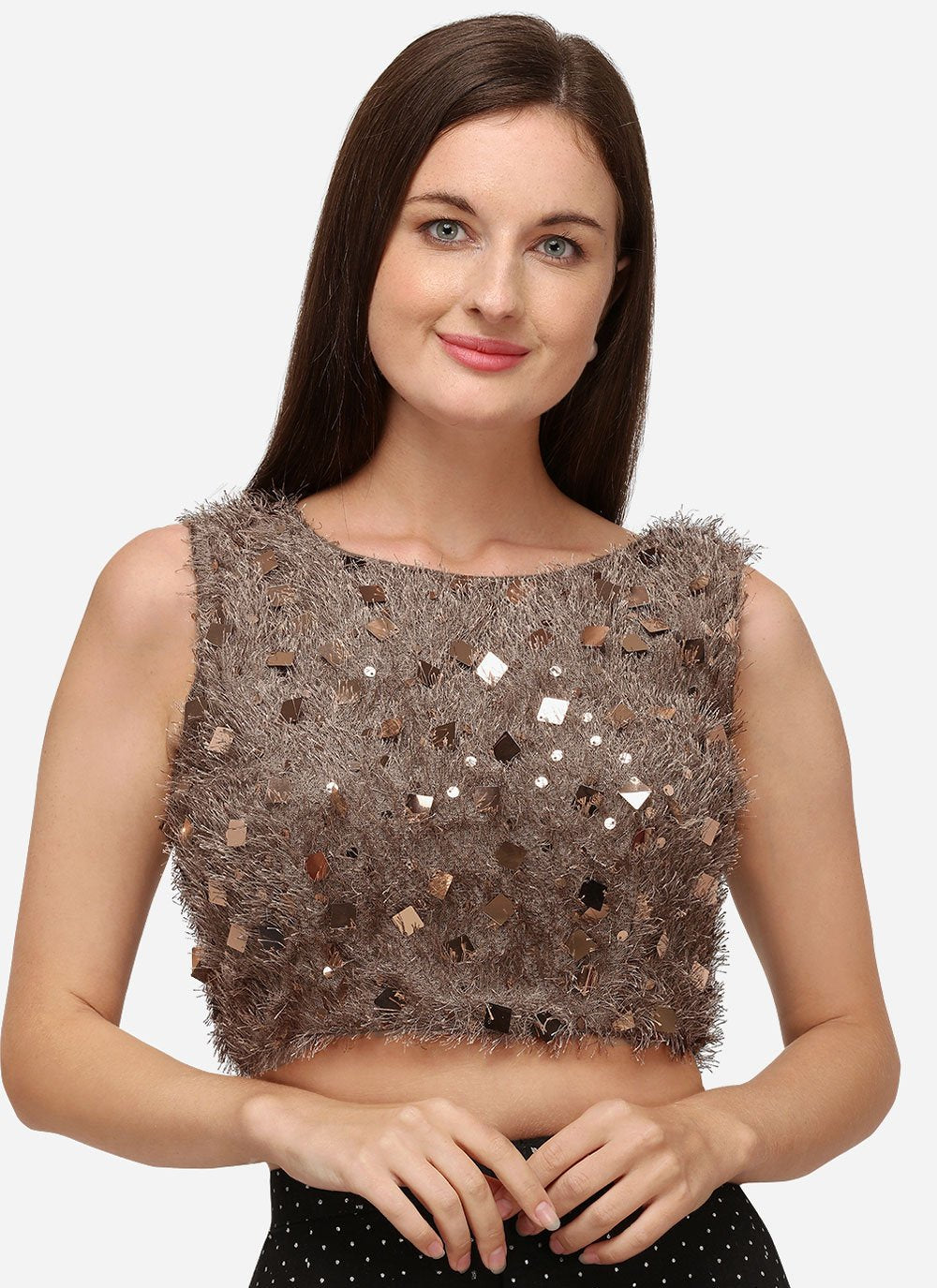 Blouse Silk Brown Sequins Blouse